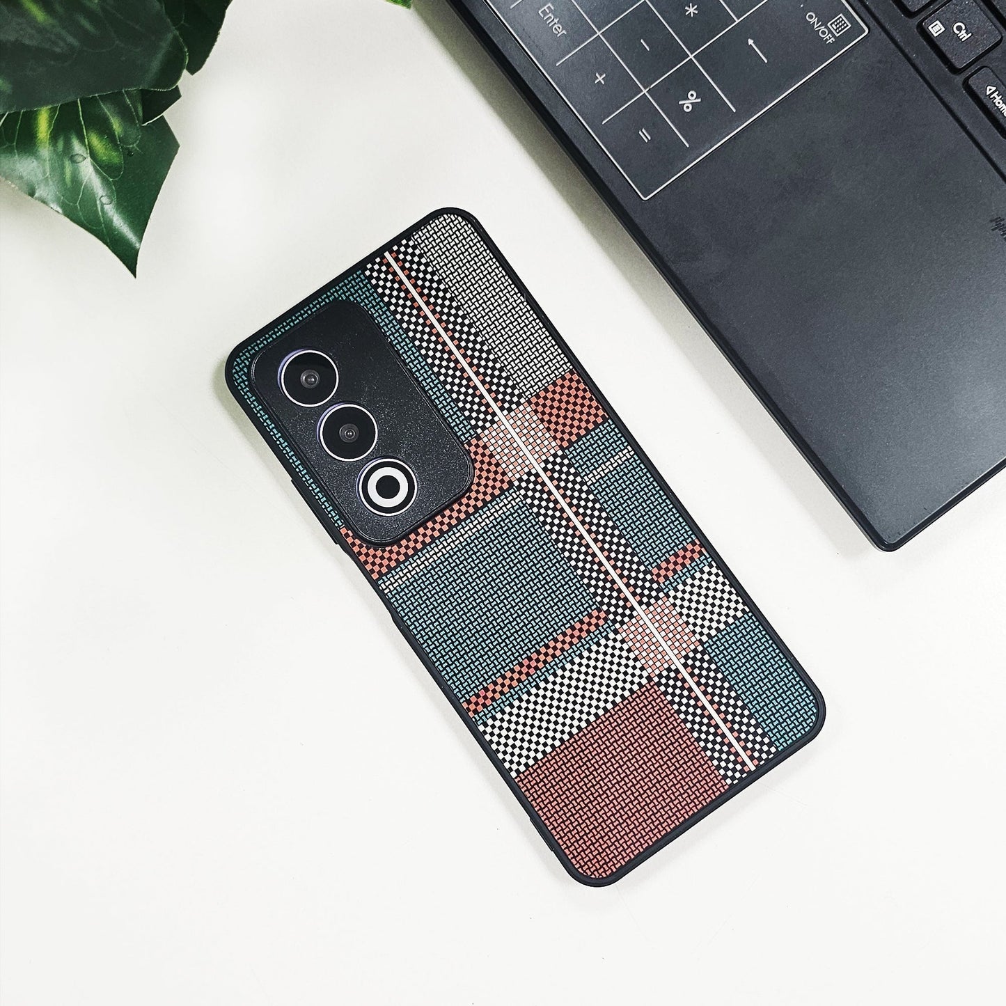 Oppo A3 Pro 5G Luxury Grid Pattern Glass Back Shockproof Case