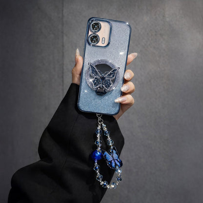 Motorola Edge 50 Fusion 5G Stunning Shimmer Electroplating Butterfly Stand Charm Case