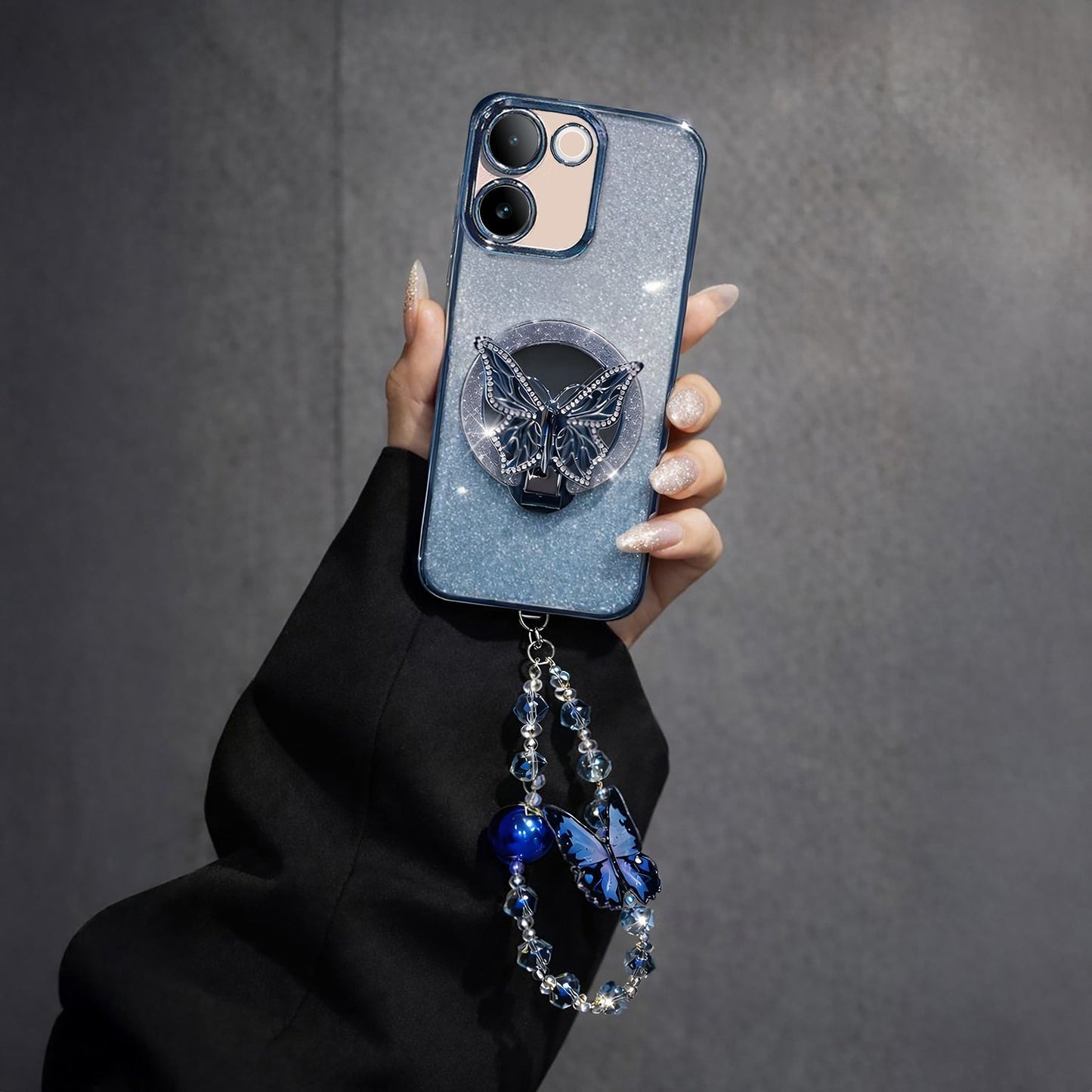 Vivo T2 Pro 5G Stunning Shimmer Electroplating Butterfly Stand Charm Case