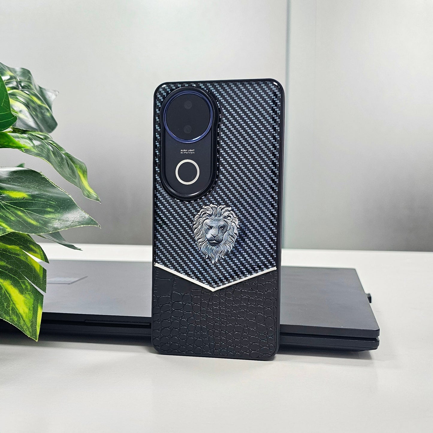 Vivo V50 5G Luxury Lion Pattern Leather And Liquid Silicone Case