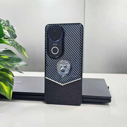 Vivo V50 5G Luxury Lion Pattern Leather And Liquid Silicone Case