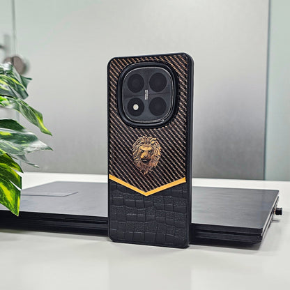 Redmi Note 14 Pro+ 5G Luxury Lion Pattern Leather And Liquid Silicone Case