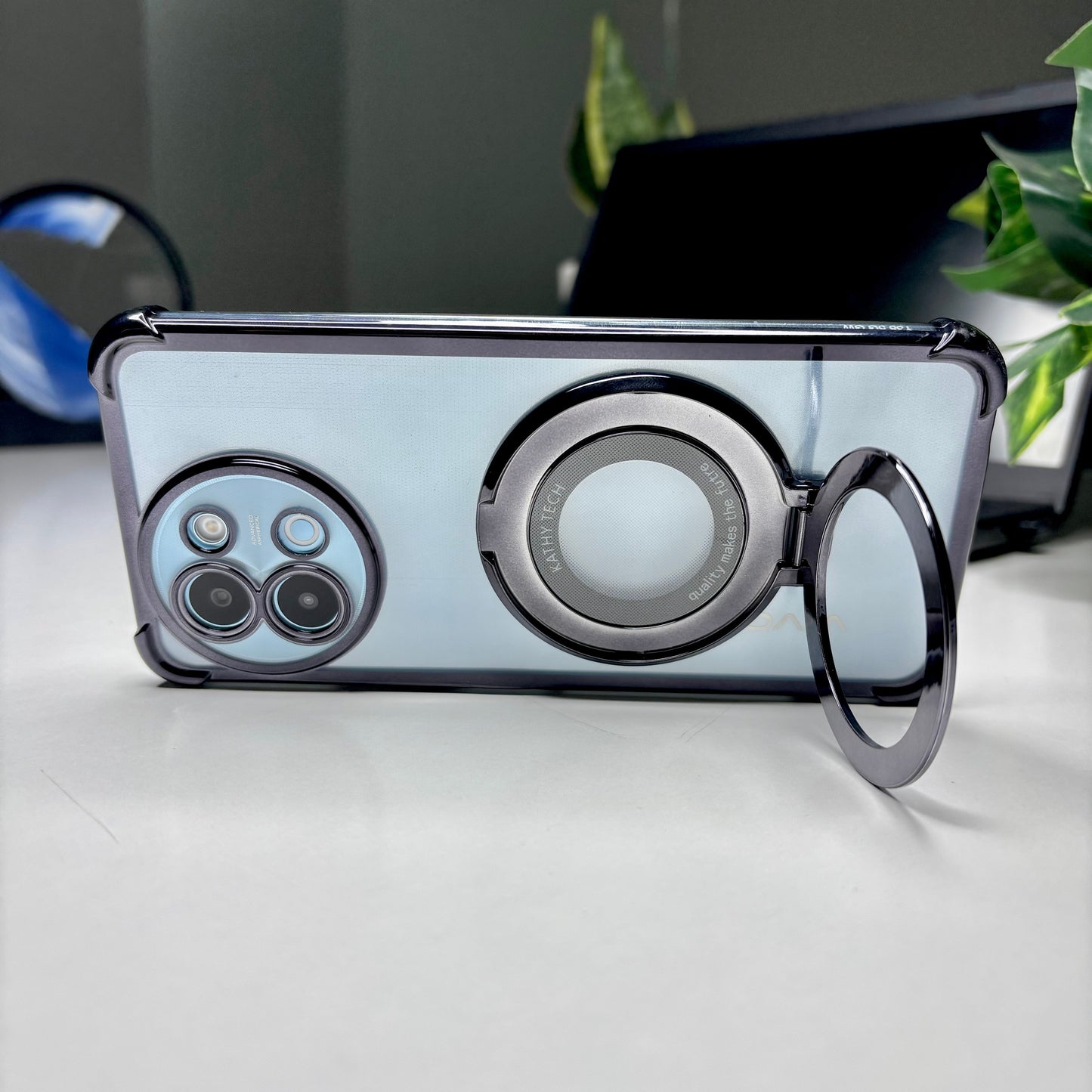 Vivo Y58 5G Original Luxury Magnifier Ring Stand Shockproof Airbags Corner Case