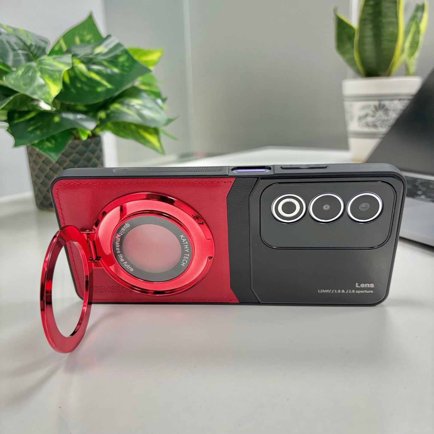 Oppo A3 Pro 5G Original Luxury Leather Lens Magnifier Ring Stand Case