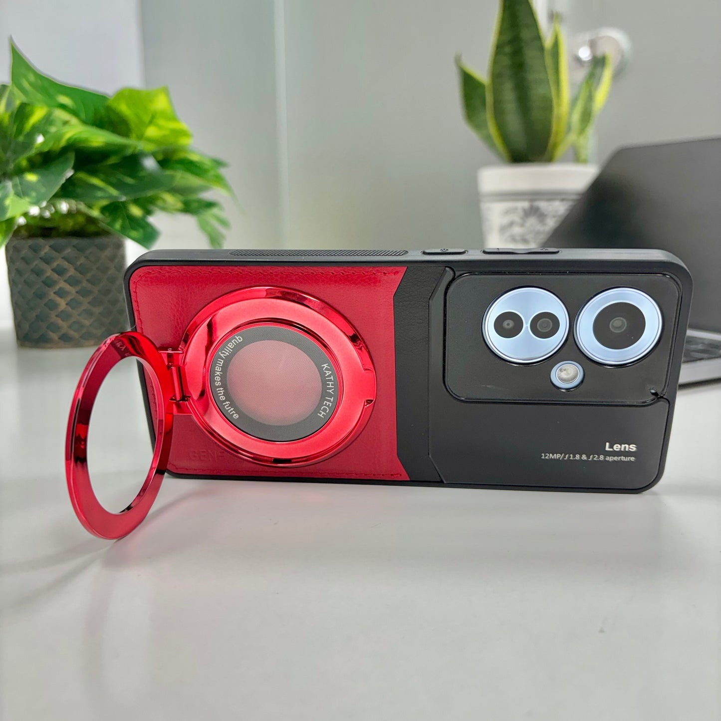 Oppo F25 Pro 5G Original Luxury Leather Lens Magnifier Ring Stand Case