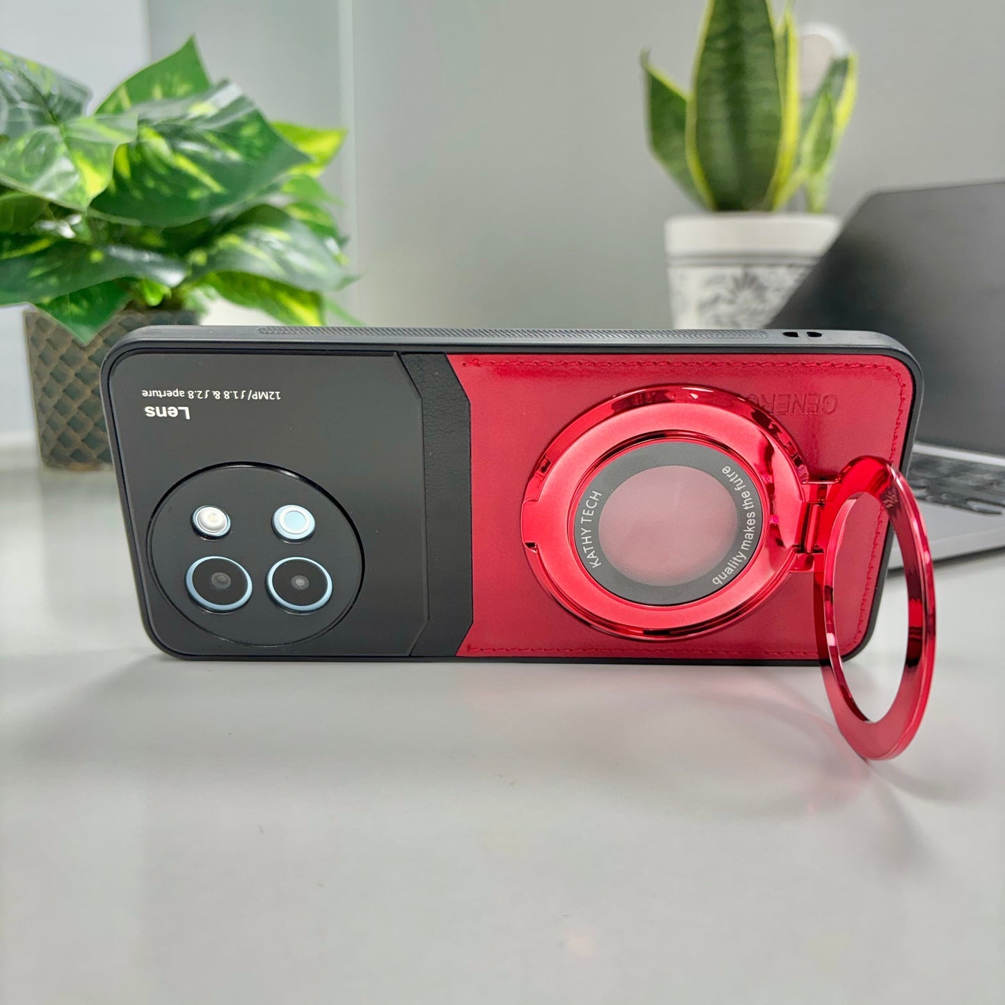 Vivo Y58 5G Original Luxury Leather Lens Magnifier Ring Stand Case