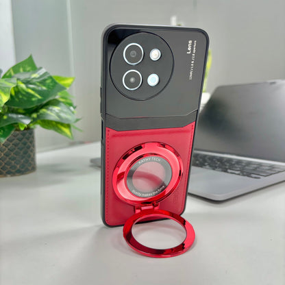 Vivo Y58 5G Original Luxury Leather Lens Magnifier Ring Stand Case