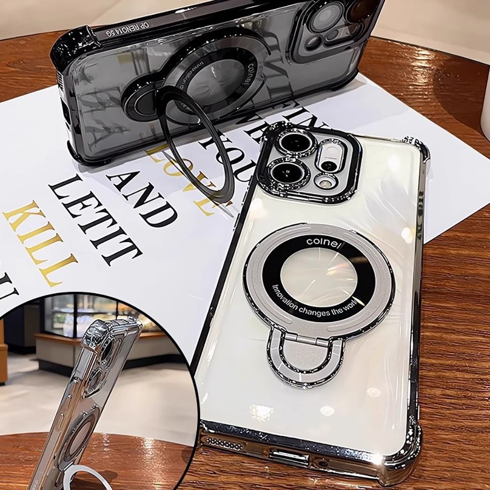 Oppo Reno14 5G Original Luxury Magnifier Ring Stand Shockproof Airbags Corner (Buy 1 Get 1 Surprise Cover)