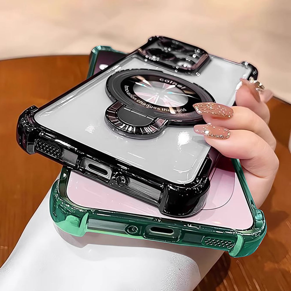 Oppo Reno14 5G Original Luxury Magnifier Ring Stand Shockproof Airbags Corner (Buy 1 Get 1 Surprise Cover)