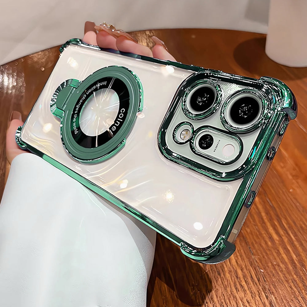Oppo Reno14 5G Original Luxury Magnifier Ring Stand Shockproof Airbags Corner (Buy 1 Get 1 Surprise Cover)